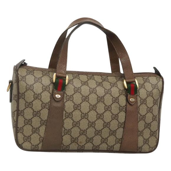 GUCCI Micro GG Supreme Web Sherry Line Hand Bag Pvc Beige Gold - Picture 1 of 16